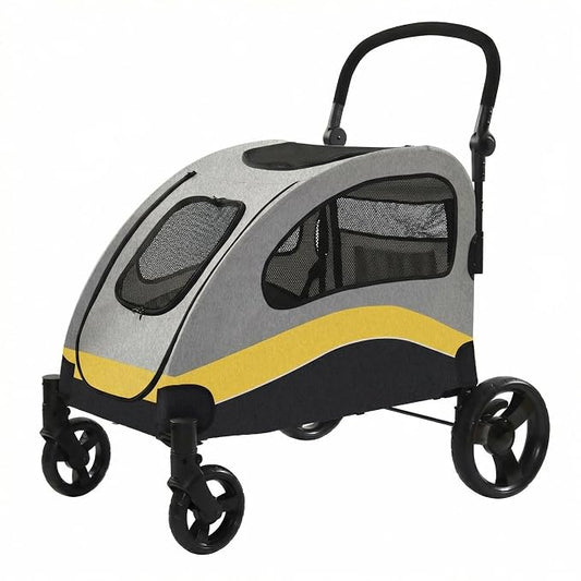 Garvee Extra Large Dog Stroller with Steel Pipe Frame, Wheels, Brakes, Shock Absorption, Foldable Design - Yellow