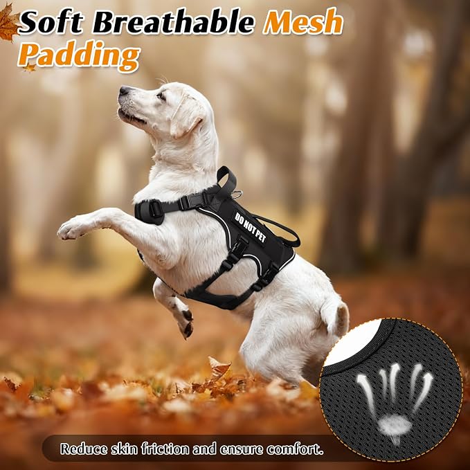 Escape Proof Dog Harness with Double Handle+4 Removable Patches | Service Working Molle Harness with Double Handle for Large Dogs, Tactical Pet Reflective Vest for Walking Hiking Hunting