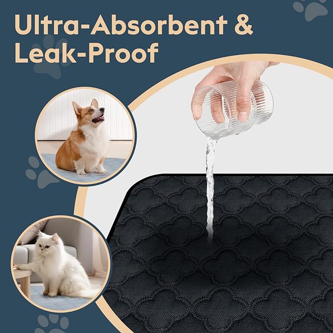 Washable Pee Pads for Dogs - 2 Pack Reusable Pee Pads，Waterproof Puppy Pads，Pet Training Pads，Super Absorbent with Dog Paw Shape Non-Slip Backing (Dark Grey, 24" X 36" - 2 Pack)