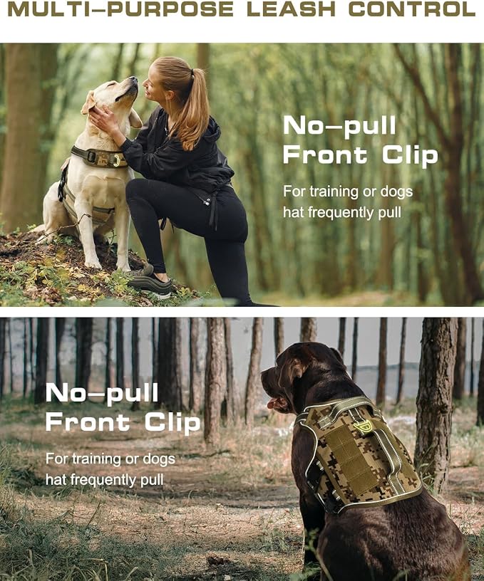 Dog Harness Medium Sized Dog, No Pull Dog Vest with Molle System | Tactical, Easy Control With Handle, Breathable Soft Padded, Adjustable, Reflective, No Choke for Walking, Desert Camo Medium
