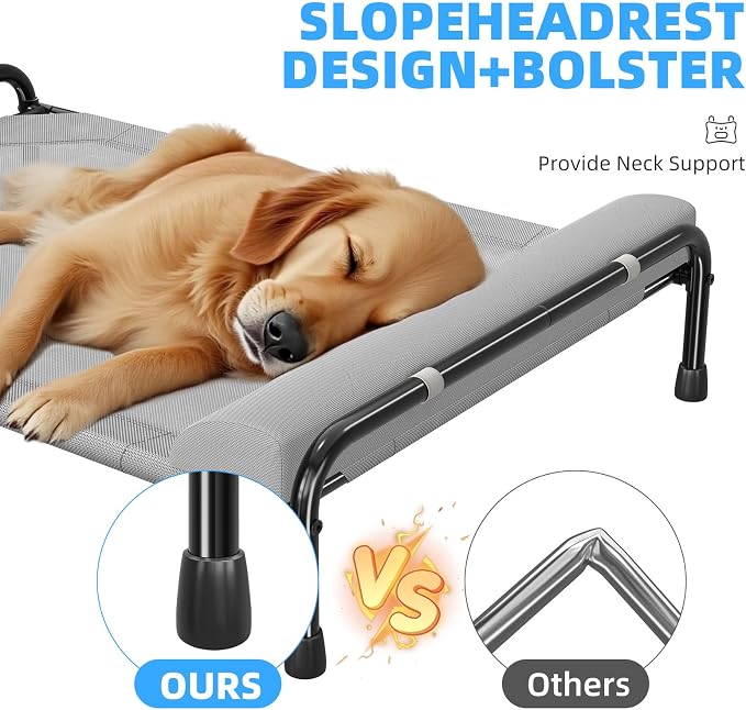 Simple Trending Elevated Dog Bed for Large Dogs, Cooling Raised Pet Cot with Bolster, Breathable Outdoor Couch Bed, 44.5" x 31", Grey | Cooling Raised Pet Cot with Bolster, Dog Couch Cot for Indoor Outdoor, Breathable Mesh, Waterproof, Non-Slip Feet