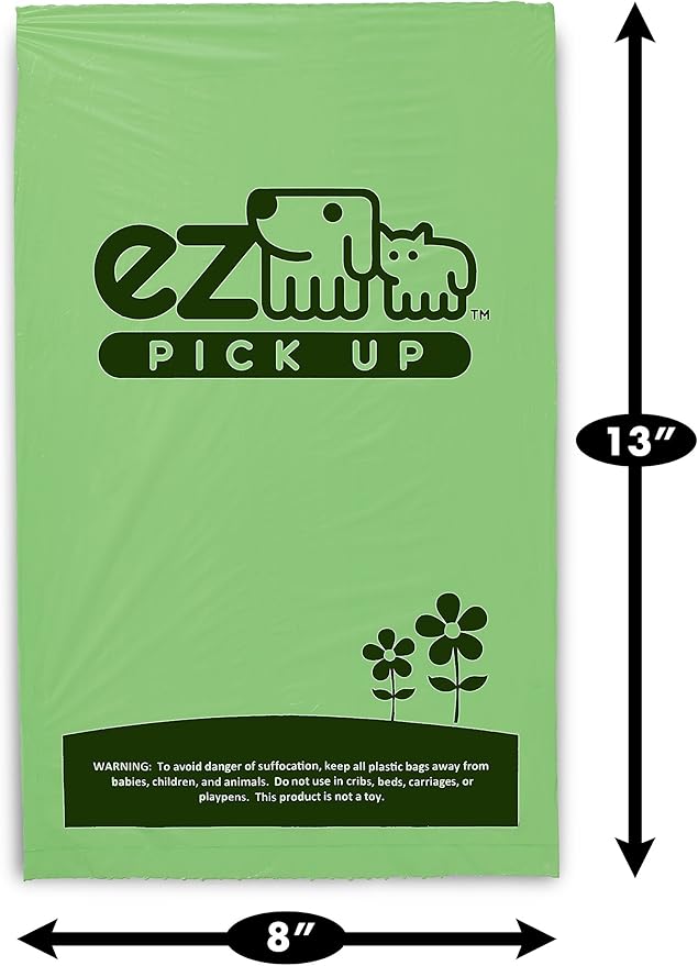 1000 Pet Waste Disposal Dog Poop Bags, EZ Pickup Bags Green (single roll, not on small rolls)