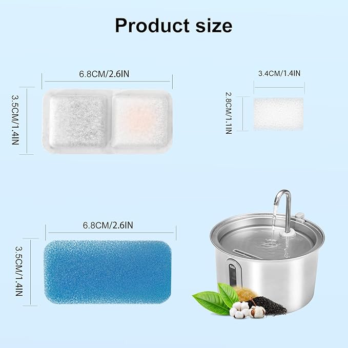(16 Pack) Cat Water Fountain Filters Replacement Compatible With oneisall Cat Water Fountain, Cat Fountain Filters for 67oz/2L Stainless Steel Cat Fountain