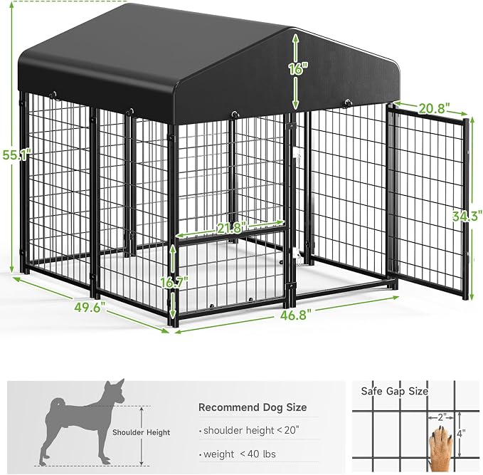 Dog Kennel Outdoor, Weatherproof Outside Dog Kennel with Roof & Removable Dog Door, Outdoor Kennels Dog Enclosure Run for Small Medium Dogs (4'L x 4'W x 4.6'H)