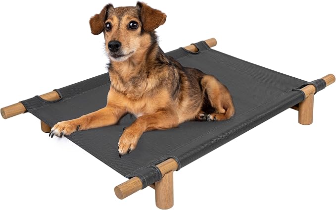 DBD5000B Chester 32" Modern Minimalist Wood Frame Elevated Outdoor Dog Bed, Graphite/Light Teak