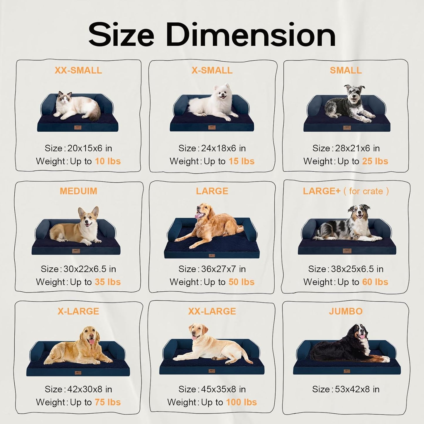 Extra Large Dog Bed-Orthopedic Waterproof XL Dog Bed for XLarge Extra Big Dogs - Foam Couch Sofa Washable with Removable Cover-Navy Blue