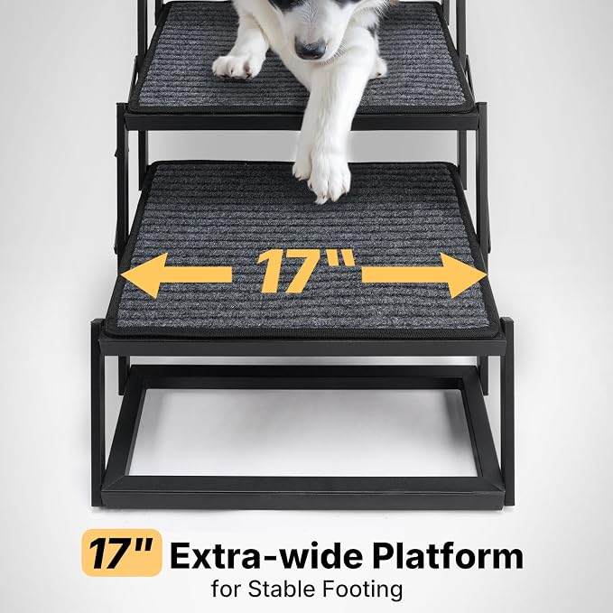 Veehoo Foldable Dog Steps for Car Truck SUV, Collapsible Large Dogs Stairs | 4 Steps Folding Dog Ramp for Cars Portable Pet Ramps Ladder Heavy Duty Non Slip for Trucks Vehicle 17" Wide, Up to 200lbs