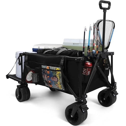 REDCAMP 49" Extended Folding Dog Wagon Cart, 330LBS Capacity Collapsible Utility Cart with Tailgate Rod Holders All-Terrain Wheels for Fishing Shopping Sports Pet Garden
