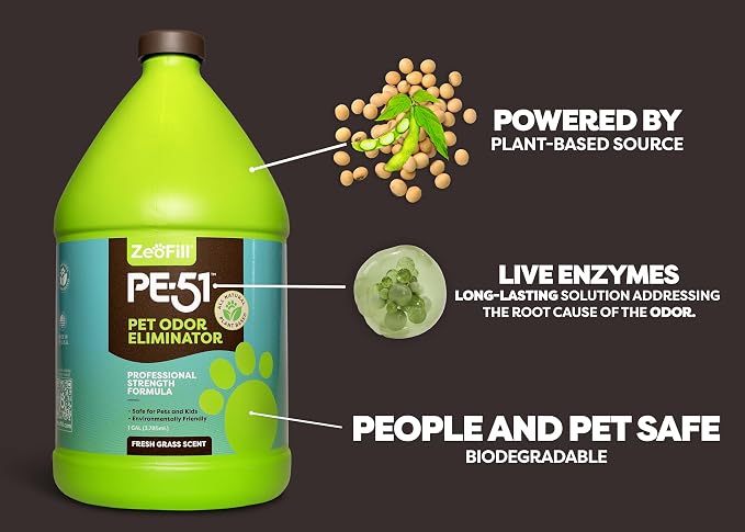 ZEOFILL PE-51 Pet Odor Eliminator - Professional Strength Urine Enzyme Cleaner | Pet, Turf & Yard Smell Remover | Cat & Dog Pee Deodorizer Spray | Outdoor Use | Natural Eco-Friendly Enzymes | 4 Gallon