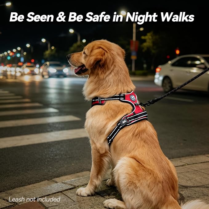 PoyPet No Pull Dog Harness Small with Front Clip & Neck Release Buckle | No Choke, Adjustable Vest, Reflective, Back Clip, Lockable, Soft Padded, Easy Control Handle for Walking Training, S, Red