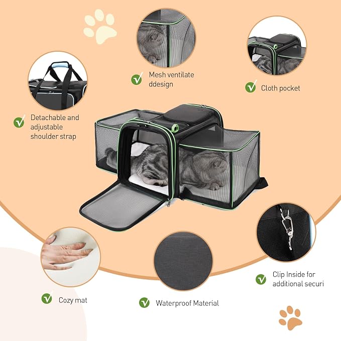 Expandable Airline Approved Pet Carrier - Collapsible Soft Sided Cat & Dog Travel Carrier with Mesh Windows & Adjustable Strap (Tangerine)