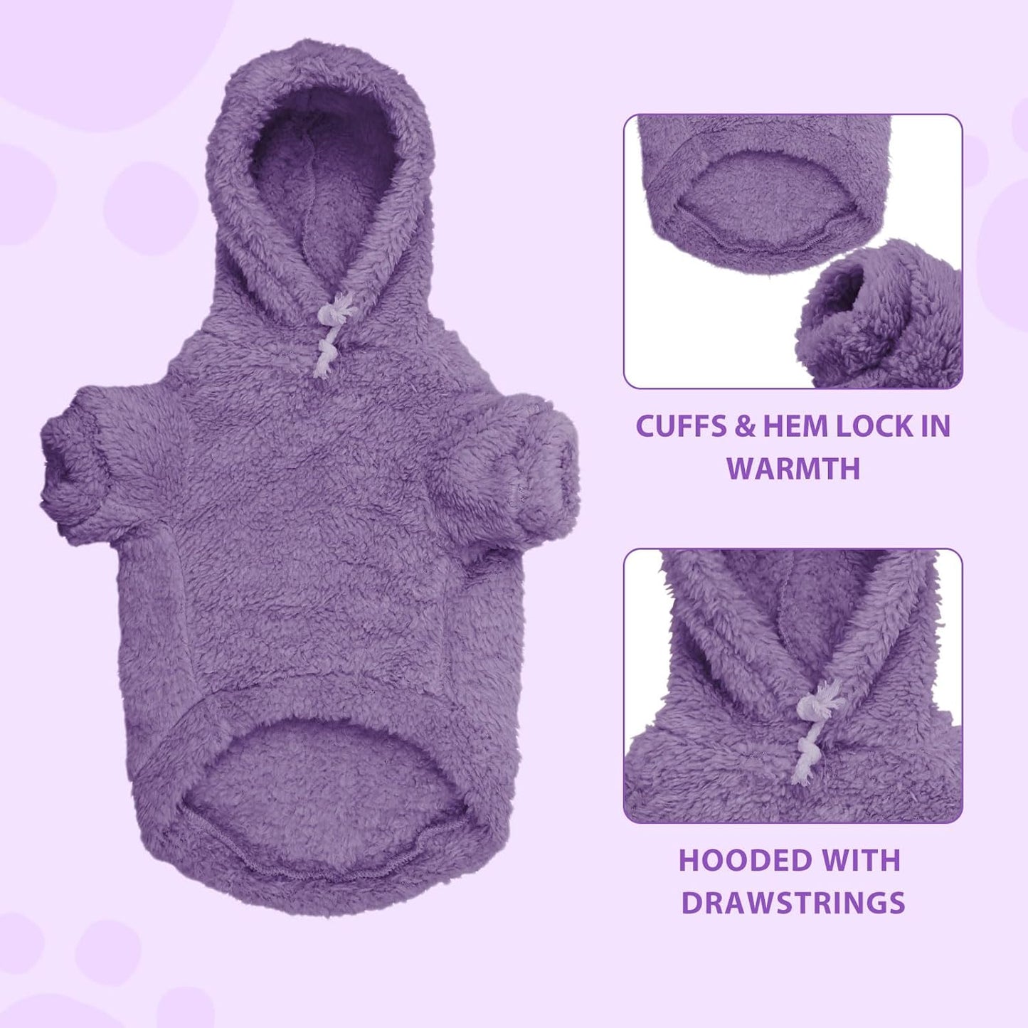 Fuzzy Dog Sweaters for Small Dogs Dog Hoodie Pet Clothes Warm Soft Cozy Coats Hooded Sweatshirt Fleece Small Pet Hoodies Sweater(Purple-XS)