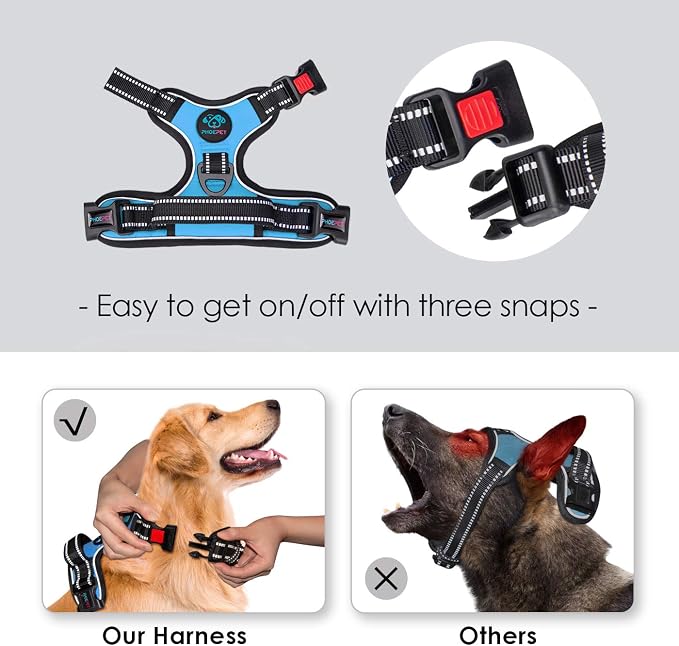 No Pull Dog Harnesses for Small Dogs Reflective Adjustable | Front Clip Vest with Handle 2 Metal Rings 3 Buckles [Easy to Put on & Take off](S, Blue)