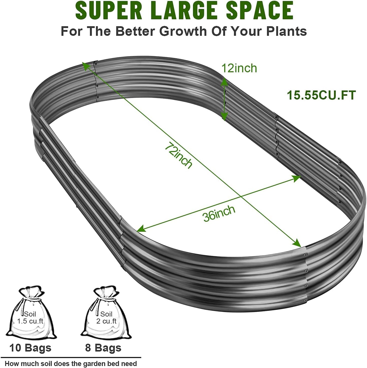 Land Guard 6×3×1 ft Galvanized Raised Garden Bed Kit， Raised Garden Boxes Outdoor, Oval Metal Raised Garden Beds for Vegetables, Flowers, Herbs（Grey）……
