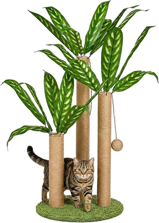 LEMONDA 31.5Inch Cat Scratching Post,Cat Scratcher Tree with 3 Scratching Poles & 2 Interactive Dangling Balls,Cats Scratching Posts for Indoor Kitten & Adult Cats