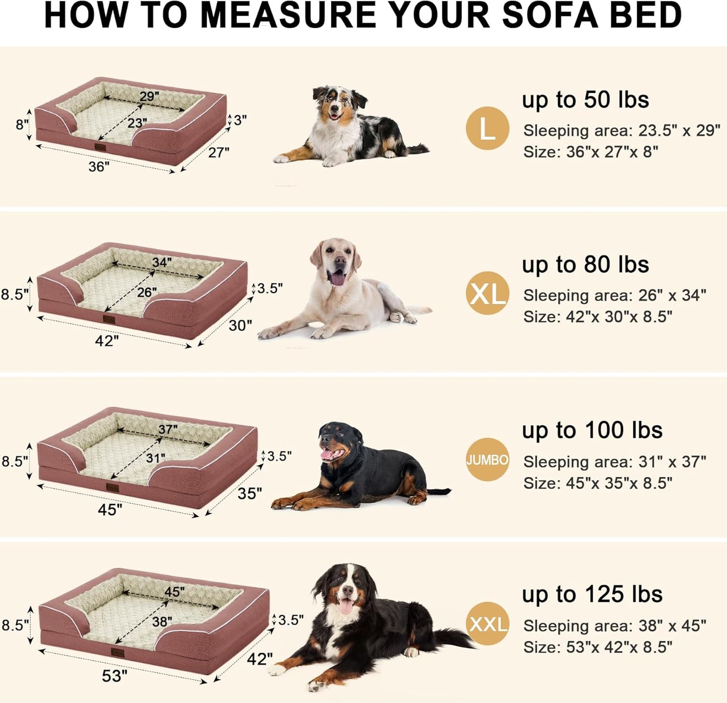 Orthopedic Dog Beds, Waterproof Memory Foam Large Sized Dog Bed with Sides, Non-Slip Bottom and Egg-Crate Foam Big Dogs Beds with Removable Washable Cover(Large,Pink)