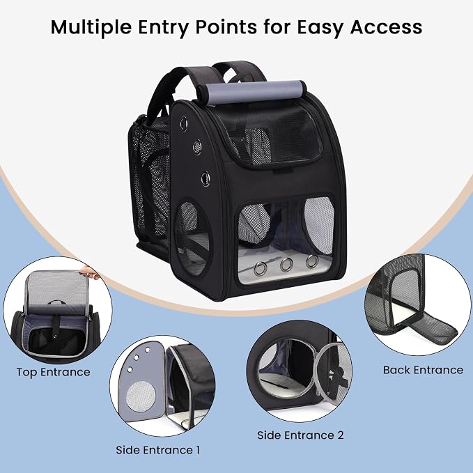 Expandable Cat Backpack Carrier for Small Cats & Pets Up to 18 lbs | Large Space Cat Backpack with Ventilated Breathable, Airline Approved Portable Travel Pet Backpack for Hiking/Camping/ Vet