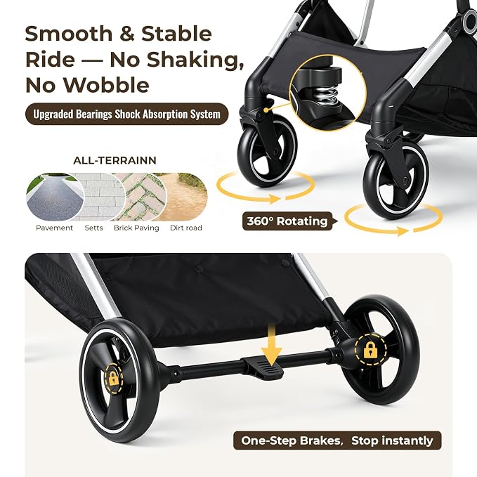 T4 PRO Pet Stroller for Small Medium Dogs, Cat Strollers for 2 Cats, 4 Wheels Folding Pet Stroller for Cats with Pad, Canopy and Cup Holder, Beige