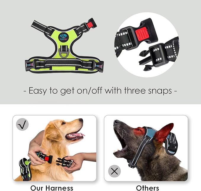 No Pull Dog Harnesses for Small Dogs Reflective Adjustable | Front Clip Vest with Handle 2 Metal Rings 3 Buckles [Easy to Put on & Take off](S, Green)