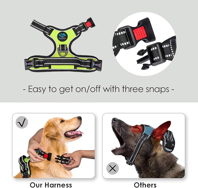 Reflective Dog Harness Large Breed Adjustable No Pull Vest | with Handle 2 Metal Rings 3 Buckles [Easy to Put on & Take off](XL, Green)