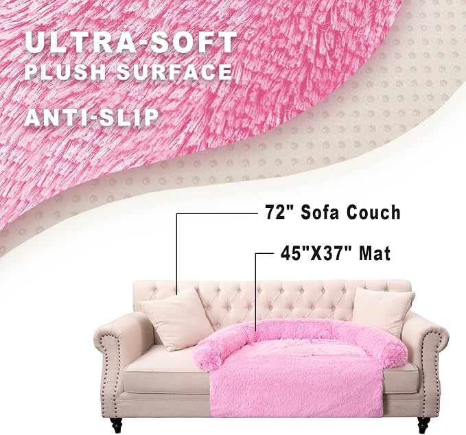 Luxurious Calming Dogs/Cats Bed Mats, Dog Pad Washable Removable Couch Cover, Plush Long Fur Mat for Pets, Waterproof Lining, Perfect for Small, Medium and Large Dogs and Cats (Pink, 45"x37")