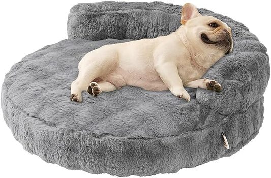 EHEYCIGA Dog Bed Medium Size Dog, Fluffy Small Dog Couch with Removable Washable Cover, Bolster Pet Sofa, Waterproof and Non-Slip, 30" x 30"x 8.5", Grey