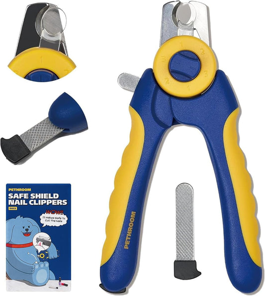 PETHROOM] Professional Dog Nail Clipper with Transparent Guard & Nail File | Adjustable Cutting Length (1-3mm) Sturdy, Durable Stainless Steel Blade | Nail Trimmer for Pets Avoid Overcutting