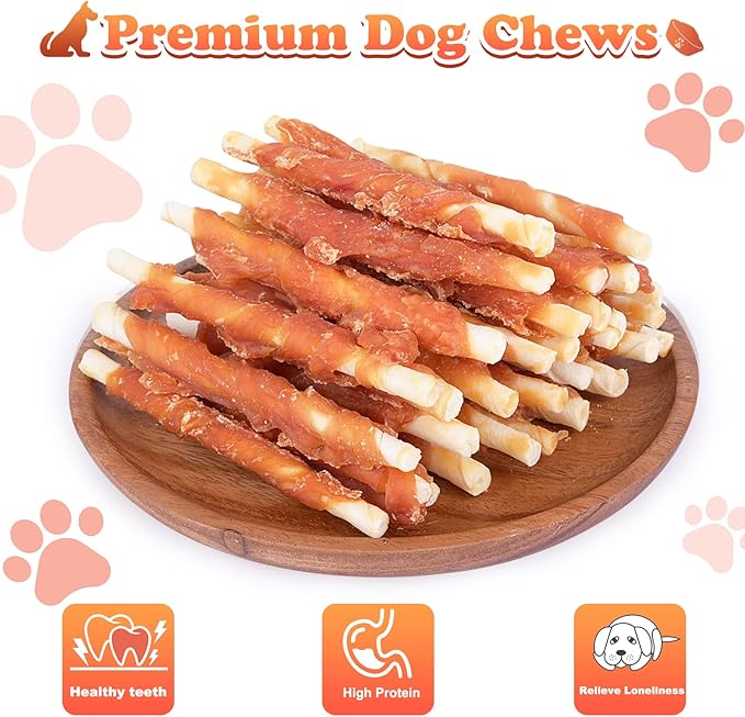 Pawant Puppy Training Snacks Dog Chews Treats Chicken Wrapped White Rawhide Sticks 1lb