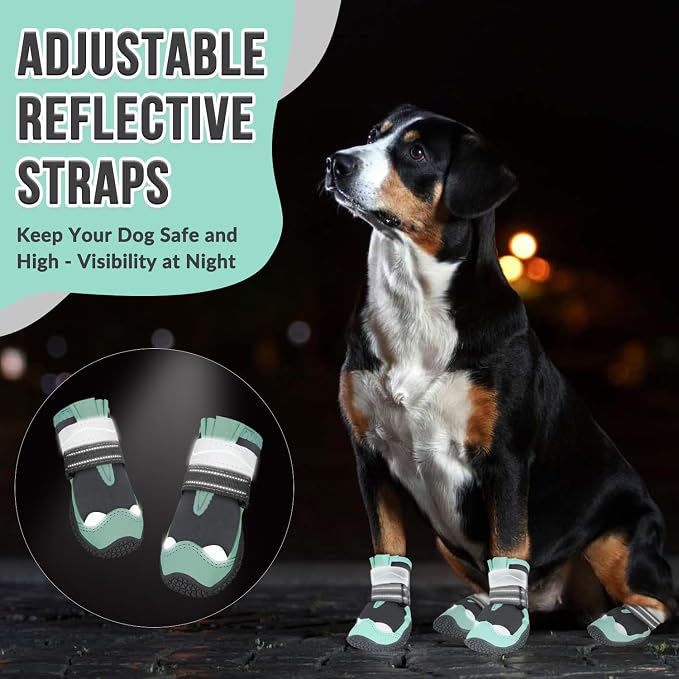 SlowTon Dog Shoes for Large Small Medium Dogs - Waterproof Dog Boots for Summer Hot Pavement, Paw Protector for Outdoor Walking Winter Snow, Anti-Slip Rubber Dog Booties for Hard Floor (GR, 7)