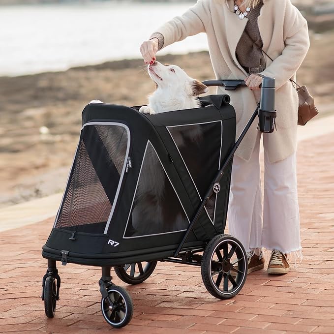Beberoad Pet Stroller for Medium Dogs, Dog Stroller One-Second Fold, R7 All-Terrain with ER Tires, Mesh Dual-Window, Full Disassembly&Washable Waterproof Oxford Fiber