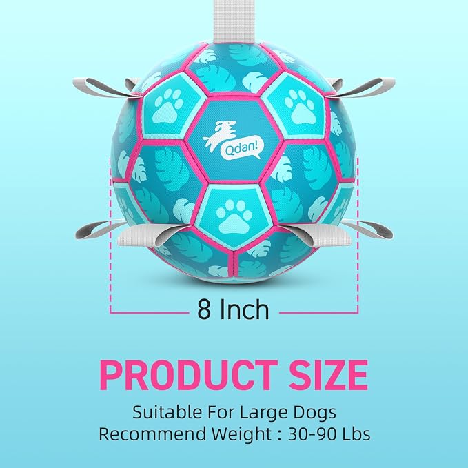 QDAN Dog Toys Soccer Ball with Straps, Beach Pool Dog Water Toy, Herding Balls for Dog, Blue (6 Inch)