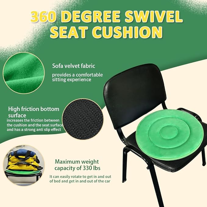 360 Degree Swivel Seat Cushion for Car or Chair,Rotating Seat Cushion for Elderly,Swivel Car Seat Chair Assist for Elderly to Turning Easily from Bed to Wheelchair (Green-1Count(17.7"X17.7"))