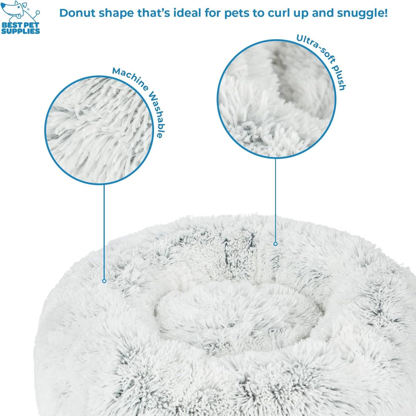 Best Pet Supplies Round Donut Dog Bed with Plush Faux Fur Fabric, Calming, Anti-Anxiety Cushion for Indoor Pets, Slip-Resistant Base, Soft Ergonomic Support - Light Warm Gray, 27x27x7.5''
