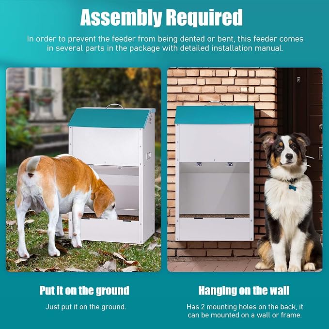 50Lbs Large Capacity Automatic Dog Feeder Large Breed | Galvanized Metal Gravity Self Feeding Dog Food Dispenser Extra Large Automatic Pet Feeder, for Indoor or Outdoor Use