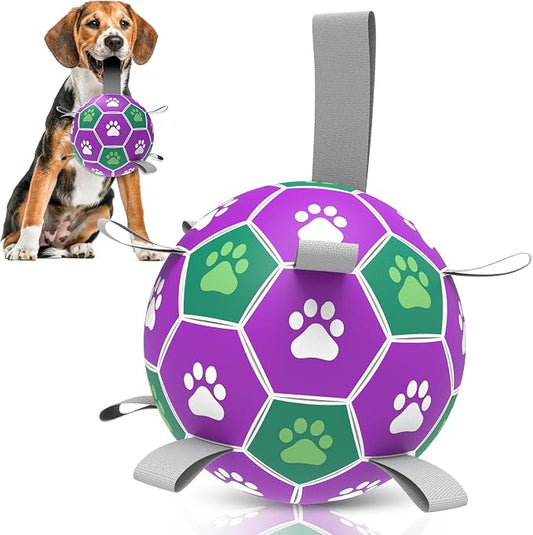 Diman Dog Toy Balls, Soccer Ball for Dogs with Straps, Outdoor Pet Toys, Puppy Birthday Gifts for Small Meidum, Interactive Dogs Toy for Tug of War(6 Inch)