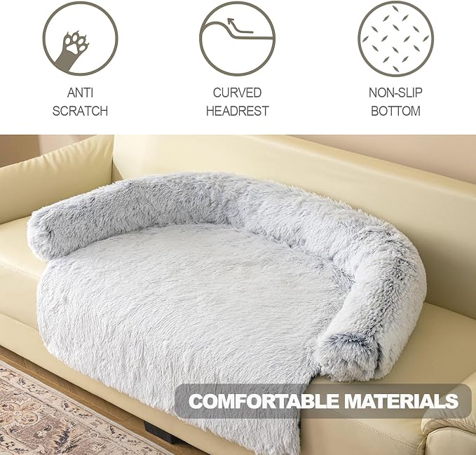 Calming Dogs/Cats Bed Mats, Dog Pad Washable Removable Couch Cover, Plush Long Fur Mat for Pets, Waterproof Lining, Perfect for Small, Medium and Large Dogs and Cats (Gradient Gray, 45"x37")