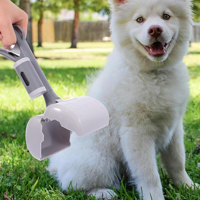 Beaupretty Heavy Duty Portable Dog Pooper Scooper with Handle, Gray Plastic Dog Poop Scoop for Yard and Outdoor Pet Waste Pickup