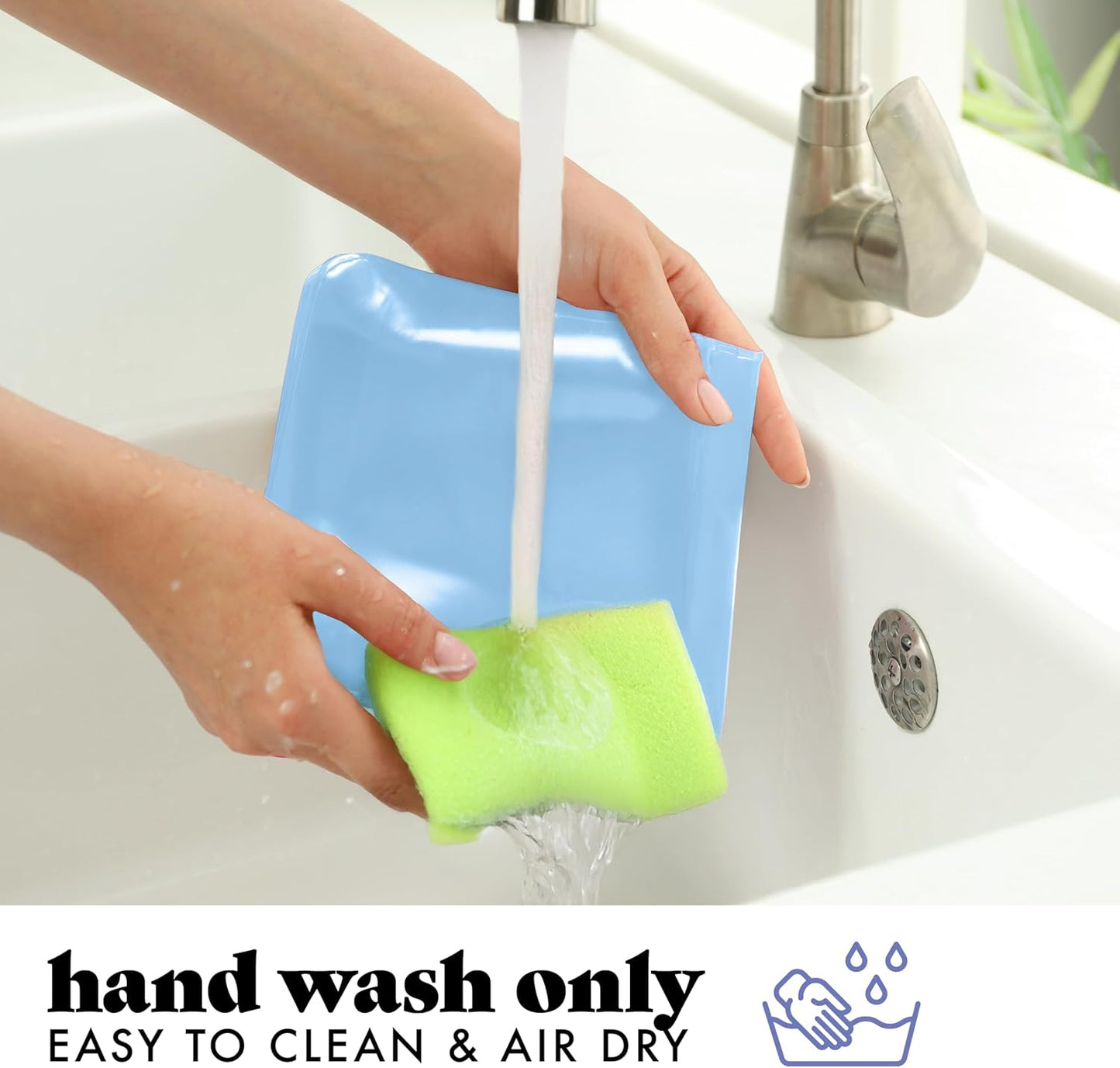 Fit & Fresh Reusable PEVA Storage Bags 3 Pack, Reusable Food Storage Bags, LeakProof, Durable, Sandwich Bags, Freezer Safe, Hand Wash, Easy to Clean, Eco-Friendly, Blue Floral Toile