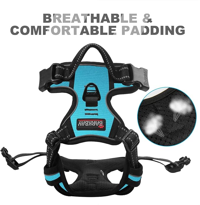 BARKBAY Dog Harness No Pull for Medium Sized Dog Front Back Clips,Dog Vest | Soft Padded No Choke With Handle,Easy On&Off,Adjustable Reflective For Walking Training Running(Blue,M)