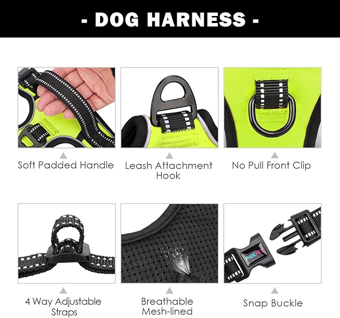 No Pull Dog Harness Medium Reflective Front Clip Vest with Handle | Adjustable 2 Metal Rings 3 Buckles ,[Easy to Put on & Take off](M, Green)