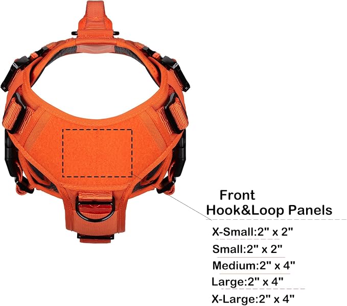 ICEFANG No Pull Tactical Dog Harness for X-Large Dogs,Adjustable Dog Vest | Control Handle,MOLLE Panel,Front Hook,3 Leash Clips,Soft Padded,for walking training,Orange,X-Large