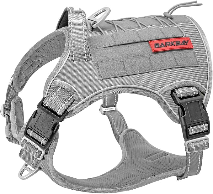 Tactical Dog Harness Large,Military Service Weighted Dog Vest Harness Working Dog MOLLE Vest with Loop Panels,No-Pull Training Harness with Leash Clips for Walking Hiking Hunting(Grey,S)