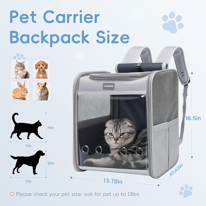 Cawypety Cat Carrier Backpack,Cat Carrier with Window Blind，Cat Backpack for Small Cats Dogs, Safety Straps, Collapsible, Breathability,Designed for Travel, Hiking, Outdoor,Car