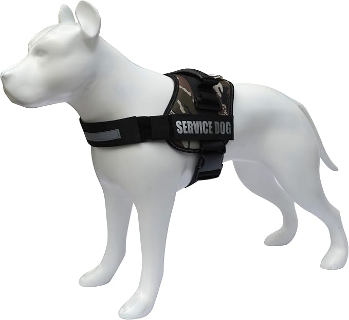 Service Dog Vest Harness – Reflective Service Animal Vest, No-Pull Harness with Handle & Mesh Padding – Sizes XXS-XL for Puppies – 2 Removable Service Patches Included (Extra Large,Green Camo)