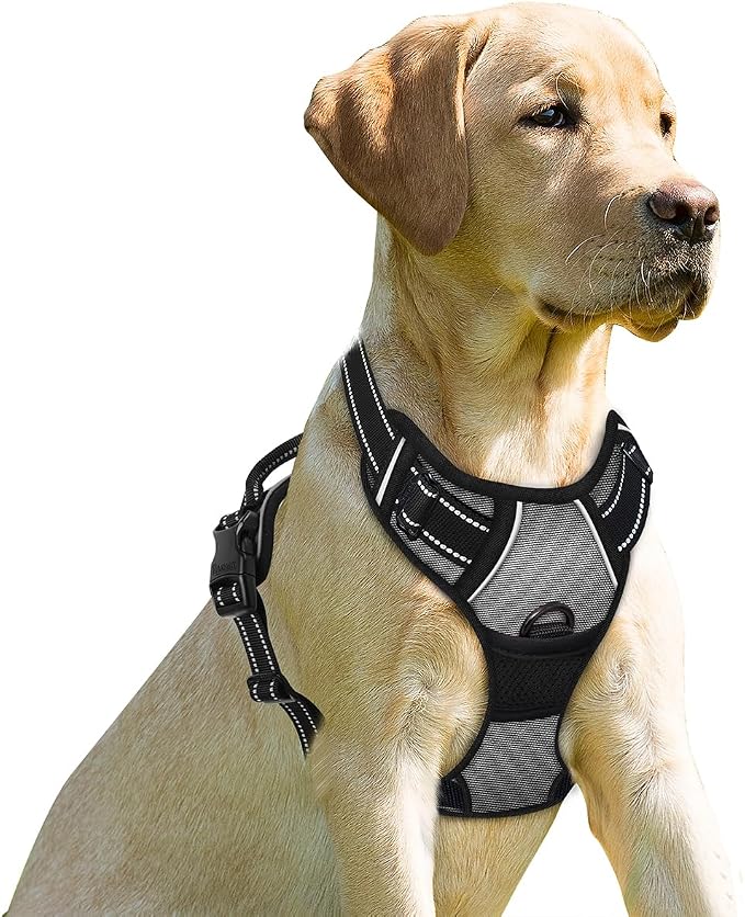 BARKBAY Dog Harness No Pull for Small Sized Dog Front Back Clips,Dog Vest | Soft Padded No Choke With Handle,Easy On&Off,Adjustable Reflective For Walking Training Running(Dark Grey,S)