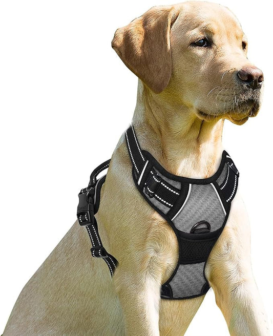 BARKBAY Dog Harness No Pull for Medium Sized Dog Front Back Clips,Dog Vest | Soft Padded No Choke With Handle,Easy On&Off,Adjustable Reflective For Walking Training Running(Dark Grey,M)