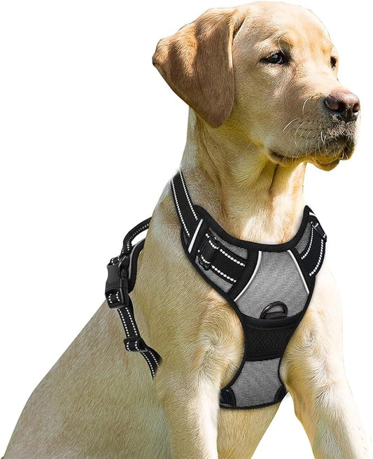 BARKBAY Dog Harness No Pull for Large Dogs Front Back Clips,Dog Vest | Soft Padded No Choke With Handle,Easy On&Off,Adjustable Reflective For Walking Training Running(Dark GreyXL)