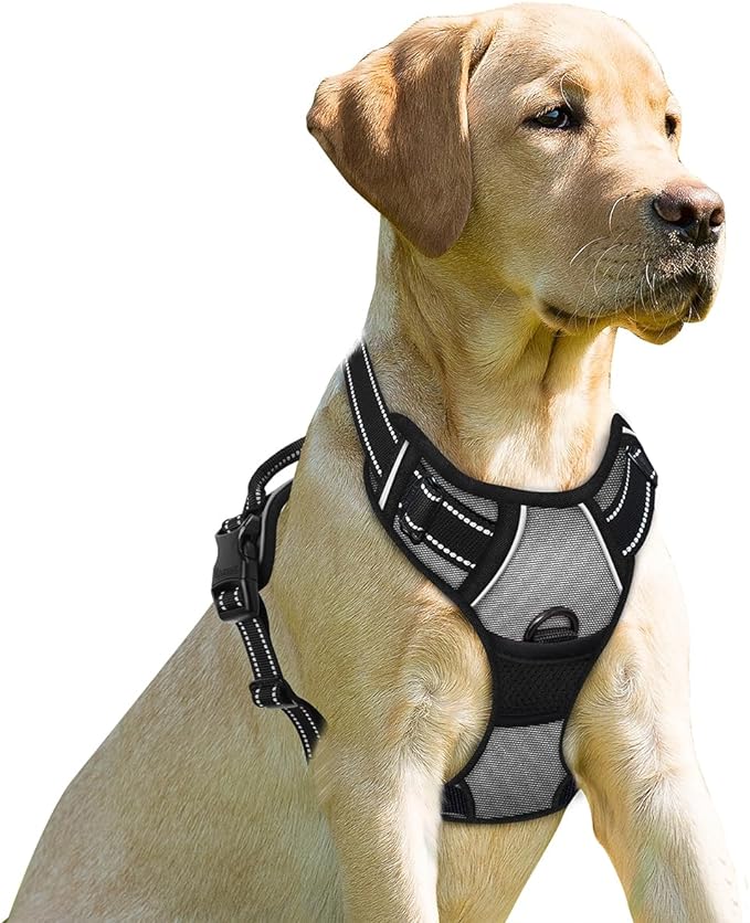 BARKBAY Dog Harness No Pull for Large Dogs Front Back Clips,Dog Vest | Soft Padded No Choke With Handle,Easy On&Off,Adjustable Reflective For Walking Training Running(Dark Grey,L)