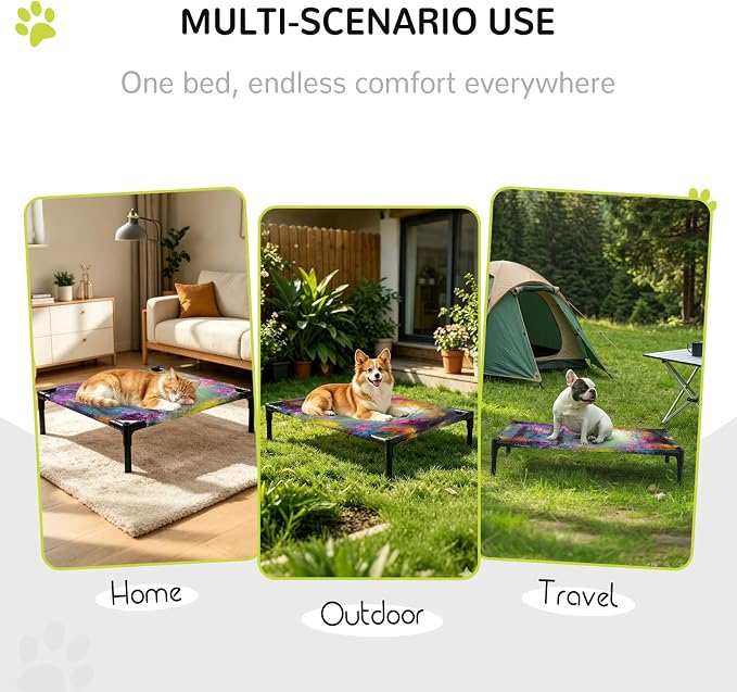 Outdoor Elevated Dog Bed for Medium Dogs, Spring Tree Breathable Cooling Raised Dog Cot for Indoor/Outdoor, Forest Sunbeams Floral Botanical Waterproof Elevated Pet Beds, M 24 x 20 in
