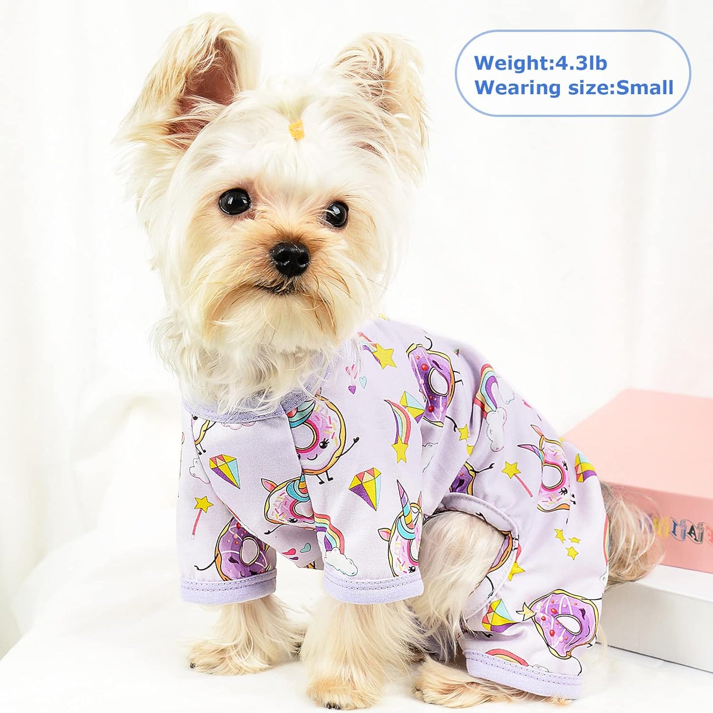 Dog Pajamas Pjs Summer Dog Clothes for Small Dogs Girl - Boy - Medium Size Dogs, Soft Stretchy Puppy Clothes Doggie Onesies Fall Pet Jammies Outfit (Donut Purple, Medium)